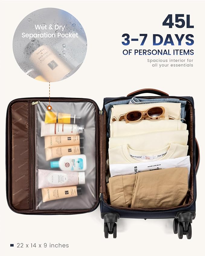 LOVEVOOK 4 Pcs Carry On Luggage 22x14x9 Airline Approved, 20 Inch Carry On Suitcases with Wheels, Softside Rolling Suitcase for Women Men, with TSA Lock Weekender Travel Luggage - Image 3