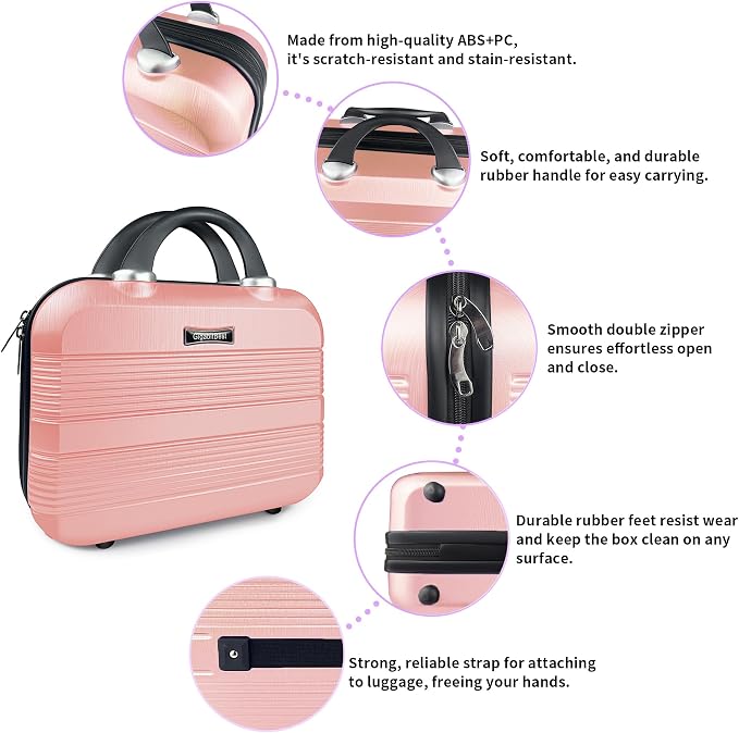 14 Inch Multi-Purpose Waterproof Hard Shell Makeup Case (Pink) | ABS Scratch-Proof, Carrying Cosmetic Organizer Case with Elastic Band, Train Case, Mini Suitcase Vanity Case for Women Girl - Image 4