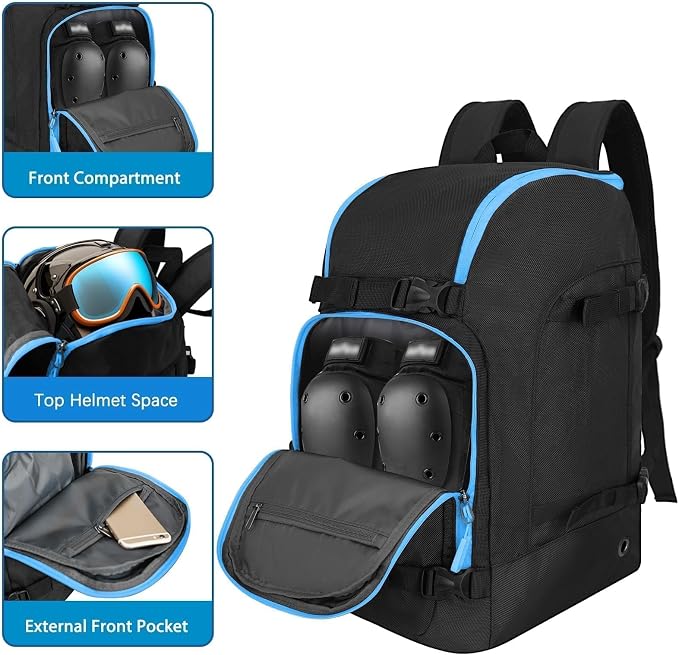 WOLT Ski Boot Bag Backpack - 50L Snowboard Boot Bag for Air Travel for Snow Boots, Ski Helmet, Gloves, Goggles, Skiing Gear - Image 4