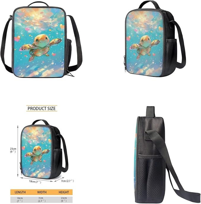 Cute Sea Turtle Backpack for Girls Kids Backpack with Lunch Box Water Bottle Holder with Strap and Large Pencil Case 4PCS Set Bookbag with Front Pocket 17 inch Sturdy Elementary School Bag - Image 4