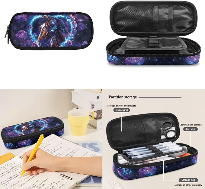 Custom Horse Girls Bookbags Back to School Personalized Backpack Laptop Floral Schoolbag with Lunch Bag and Pencil Box Set 3-in-1 for Teens Girls High School, Purple - Image 6