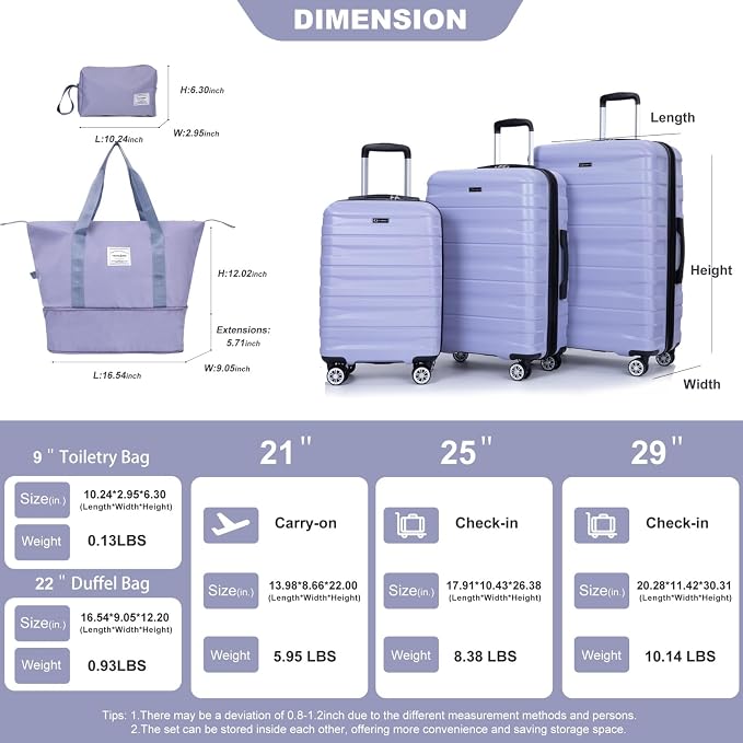 Travelhouse Hardside 3-piece Luggage Set, PC suitcases with Spinner Wheel | Double Spinner Wheels,TSA Lock, Underseat Waterproof Duffel Bag - Image 2