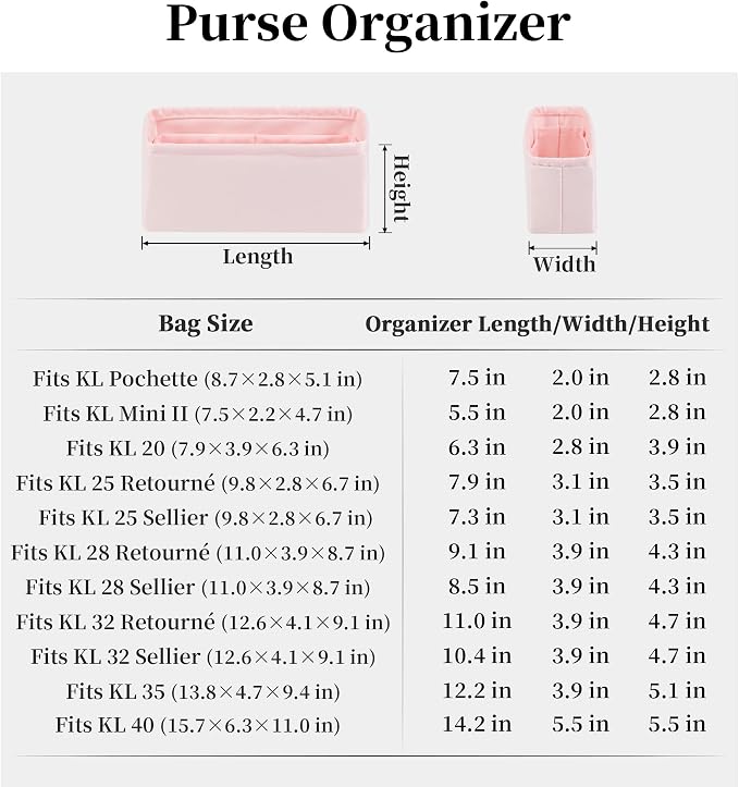 Women's Purse Organizer Insert - Satin & Lightweight Fabric with Inside Pockets, Portable for Commute, Travel, Shopping, and Evening, Multicolor Options, Fits for Kelly 20(Pink, KL20) - Image 8