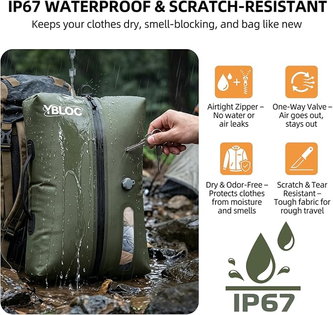 YBLOC Vacuum Bags for Travel - 1-Pack 19L Reusable Compression Bag, Space Saver, (Up to 60% for Bulky Items),IP67 Waterproof TPU for Carry-On Suitcase & Backpack, Seasonal Storage(Without pump) - Image 3