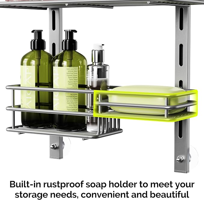 Orimade Over The Door Shower Caddy Adjustable 3 Tier Silver,Bathroom Hanging Organizer Shelf Rustproof with 4 Hooks,Shower Basket with Soap Holder and Suction Cup - Image 5