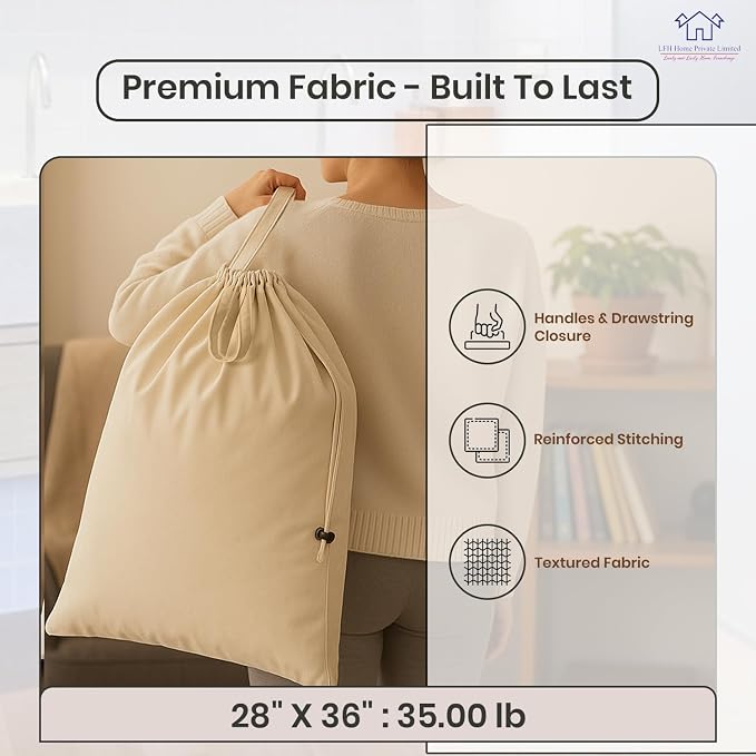 LFH Home Cotton Rich Canvas Extra Large Laundry Bag with Handle, Heavy Duty Drawstring Closure Washable Laundry Bags School Travel, Home, Hotel, College Dorm, Organizer Sack, 28x36-Natural - Image 8