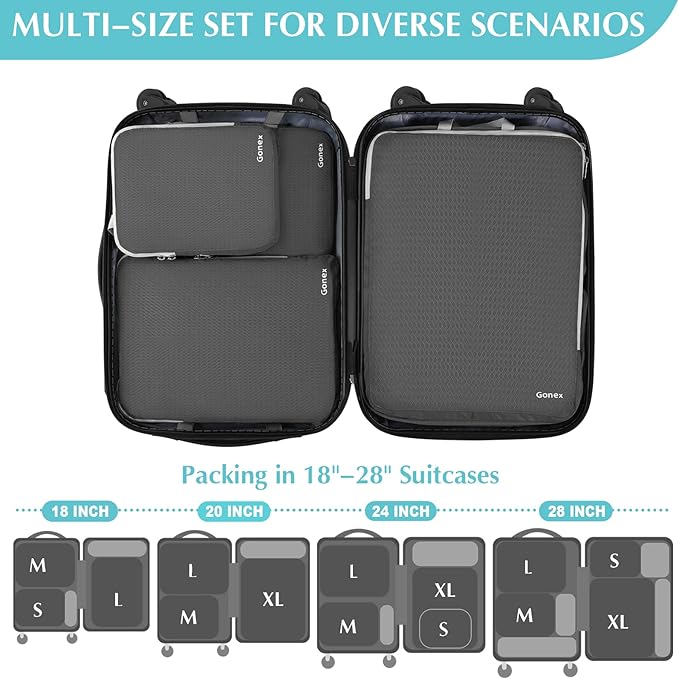 Gonex Compression Packing Cubes, 4pcs Expandable Storage Travel Luggage Bags Organizers (Deep Gray) - Image 5