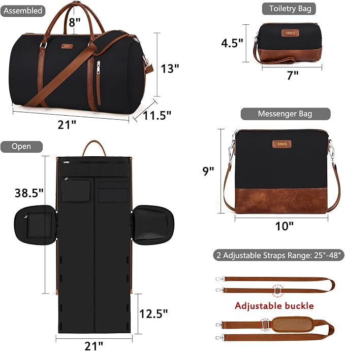 Convertible 2-in-1 Garment Bags for Travel, 50L Carry On Garment Duffle Bag With Shoe Compartment Large Weekender Bag for Women Men Hanging Suitcase Suit Travel Duffel Overnight Bags 4pcs Set - Image 5
