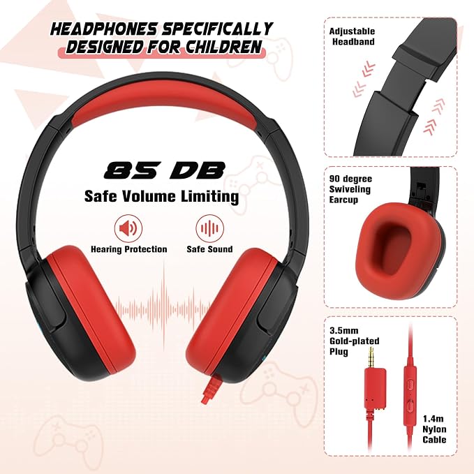 Bevalsa Backpack for School Boys,Cool Luminous Gamer Boys Backpacks with Wired Headphones Lunch Box Pencil Case,Kids Schoolbag for Teens Kindergarten Elementary School(Red Backpack with Headphones) - Image 5