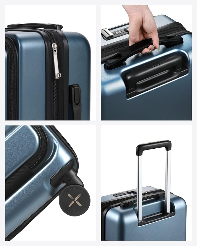 LUGGEX Carry On Luggage Front Opening 22x14x9 Airline Approved, Polycarbonate Hard Suitcase with Front Pocket (Blue, 20 Inch, 35L) - Image 8