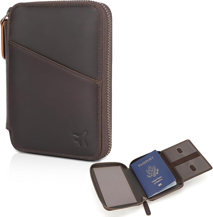 Polare Leather Pilot Wallet Passport Holder RFID Blocking Tri-fold Travel Cover Document Organizer for Aviation Professionals (Dark Brown(YKK Zipper Version)) by polareoriginal
