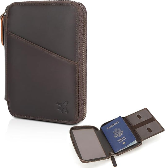 Polare Leather Pilot Wallet Passport Holder RFID Blocking Tri-fold Travel Cover Document Organizer for Aviation Professionals (Dark Brown(YKK Zipper Version)) by polareoriginal