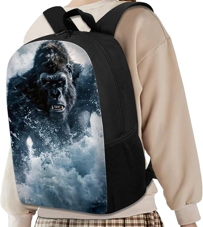 17 Inch Animal Print School Backpack And Lunch Box Set for Kids Lightweight Sea Angry Gorilla Backpack for Boys Girls Sturdy School Bag with Insulated Lunchbox Pencil Case Student Bookbag - Image 2