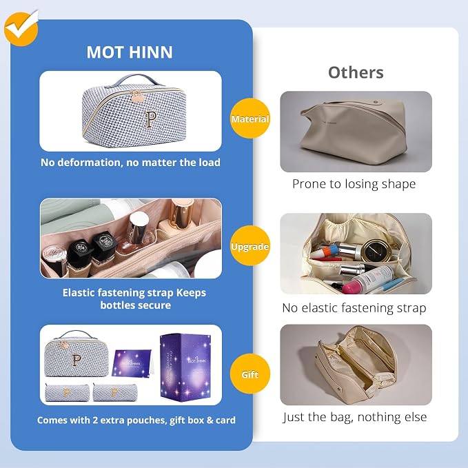 Personalized Gift Travel Makeup Bag: Initial Makeup Organizer Bag for Women | 3-in-1 Custom Make up Bag Set - Vegan Leather Travel Cosmetic Bag - Luxury Gift for Women – Birthday, Anniversary, Graduation - Image 2