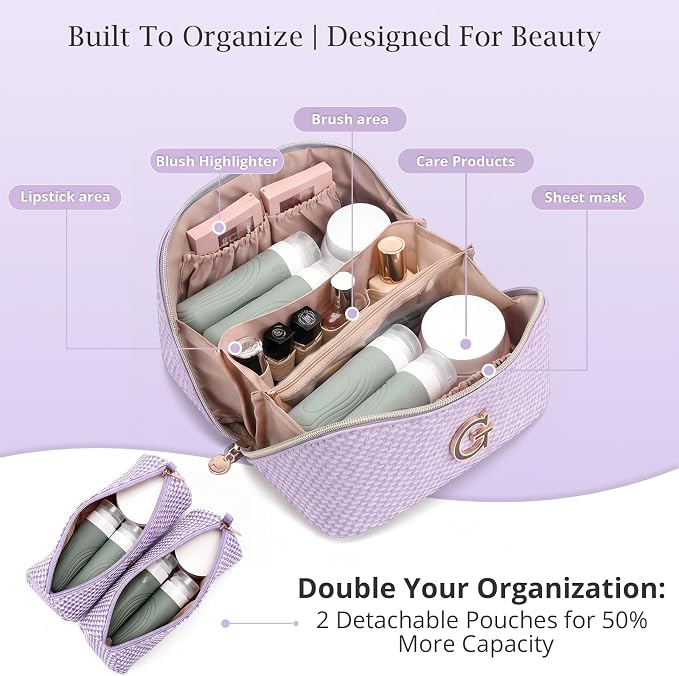 Personalized Gift Travel Makeup Bag: Initial Makeup Organizer Bag for Women | 3-in-1 Custom Make up Bag Set - Vegan Leather Travel Cosmetic Bag - Luxury Gift for Women – Birthday, Anniversary, Graduation - Image 3