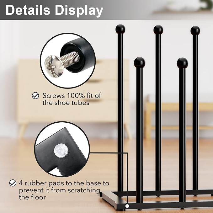 pickpiff Free Standing Shoe Racks - Black Metal Boot Rack for Dorm Room, Closet, Entryway, Bedroom, Patio Outdoor, Hallway, Black, Shoe Storage Fit for 6 Pairs - Image 4