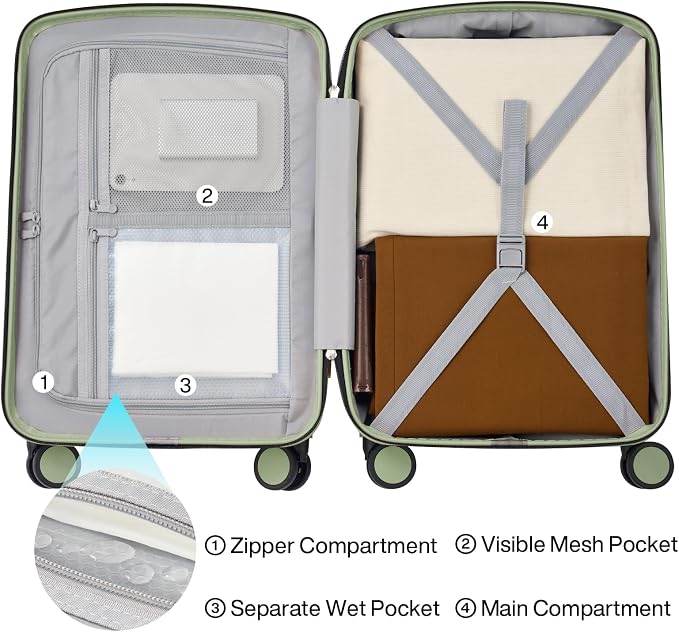 Hanke 28 Inch Luggage with Spinner Wheels Lightweight PC Hard Shell Suitcases, Large Checked Luggage with TSA Lock, Hardside Checked-Large 28" Rolling Suitcases for Travel(Bamboo Green) - Image 6