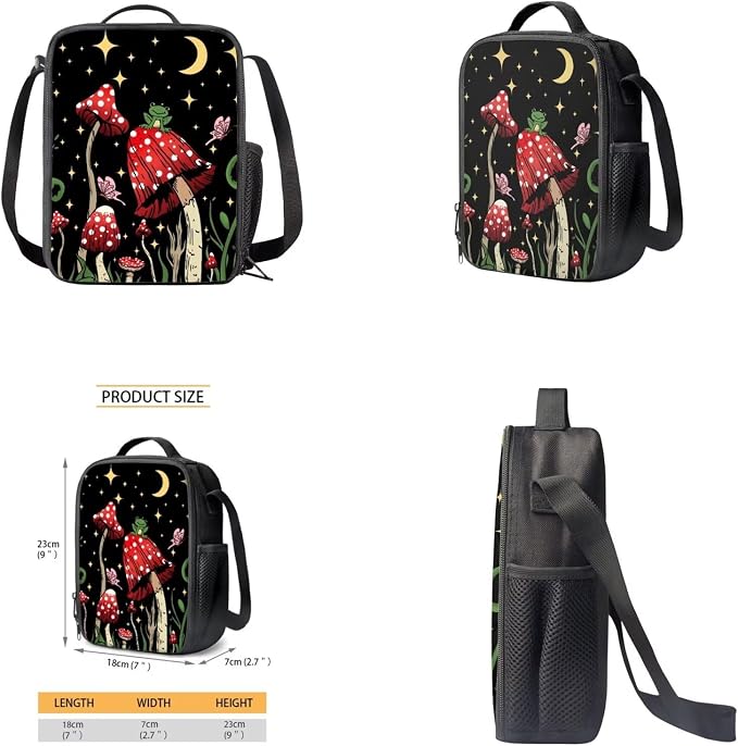 Mushroom Backpack for Girls Boys Backpack with Lunch Box Water Bottle Pouch and Cute Pencil Case 4PCS Set Bookbag with Front Pocket for School 17 inch Large Elementary School Bag for Kids - Image 4