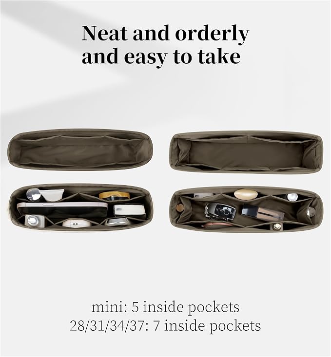 Purse Organizer Insert for Jypsiere 34, Lightweight & Soft Satin Bag Insert with Pockets for Women, Ideal for Travel, Shopping, and Daily Use, Multicolor Options(Etoupe Grey, J-34) - Image 2