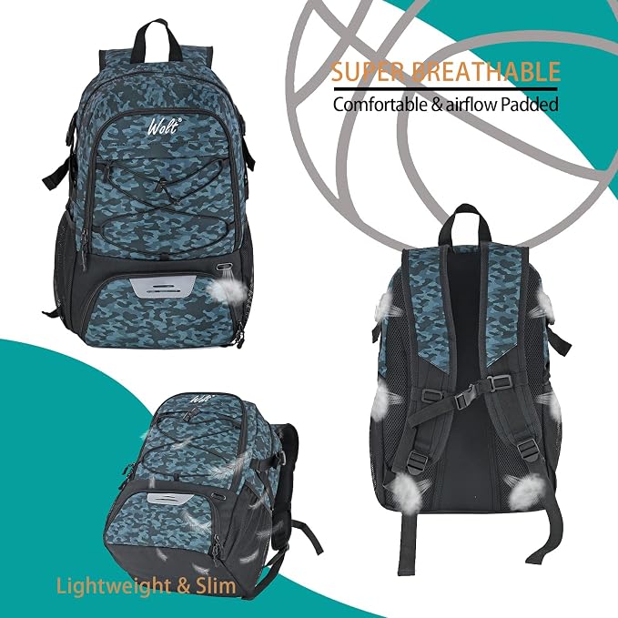 WOLT Basketball Backpack Large Sports Bag with Separate Ball Holder & Shoes Compartment, Best for Basketball, Soccer,Gym - Image 4