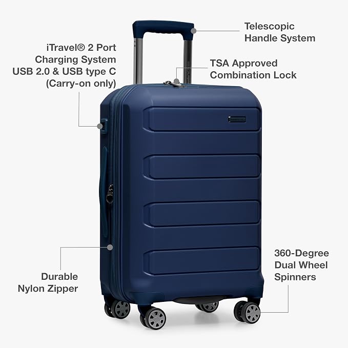 Traveler's Choice Pagosa Hardshell Expandable Luggage with Spinner Wheels, Navy, 22-Inch Carry-on - Image 7