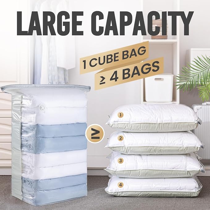 TAILI Vacuum Storage Bags 4 Pack, Jumbo Cube (31x40x15 Inch), Extra Large Vacuum Seal Bags for Clothing, Comforters, Blankets, Pillow, Bedding, Sweater, No Pump Compression Cube, Cream - Image 3