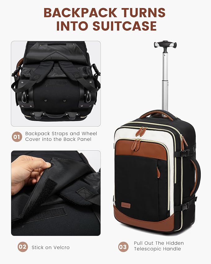 LOVEVOOK Rolling Backpack for Women, 50L Travel Backpack with Wheels, Carry on Luggage for Men, 17.3 Inch Wheeled Laptop Bag, Flight Approved Personal Item Suitcase - Image 7