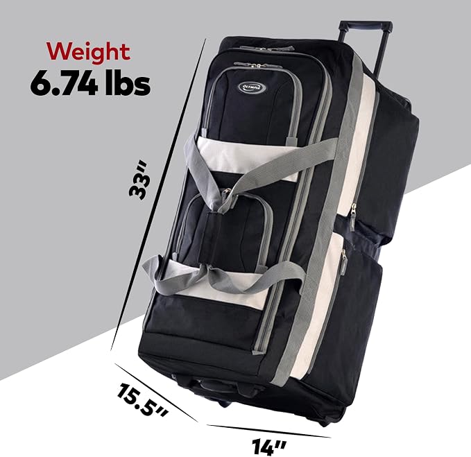 Olympia U.S.A. 33 inch Jumbo Size 8 Pockets Wheeled Rolling Duffel Bag Water Resistant Luggage Lightweight Travel Suitcase with Retractable Handle - Image 3