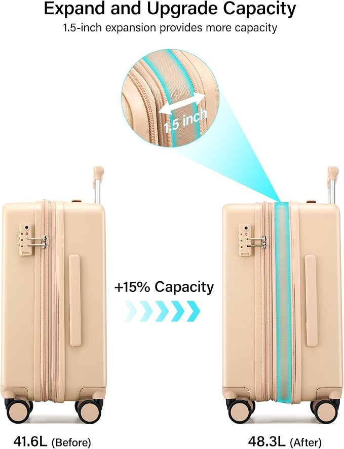 Hanke 20 Inch Expandable Carry On Luggage, 22x14x9 Airline Approved, TSA Lock Hard Shell Lightweight Suitcase for Men Women (Cuba Sand) - Image 3