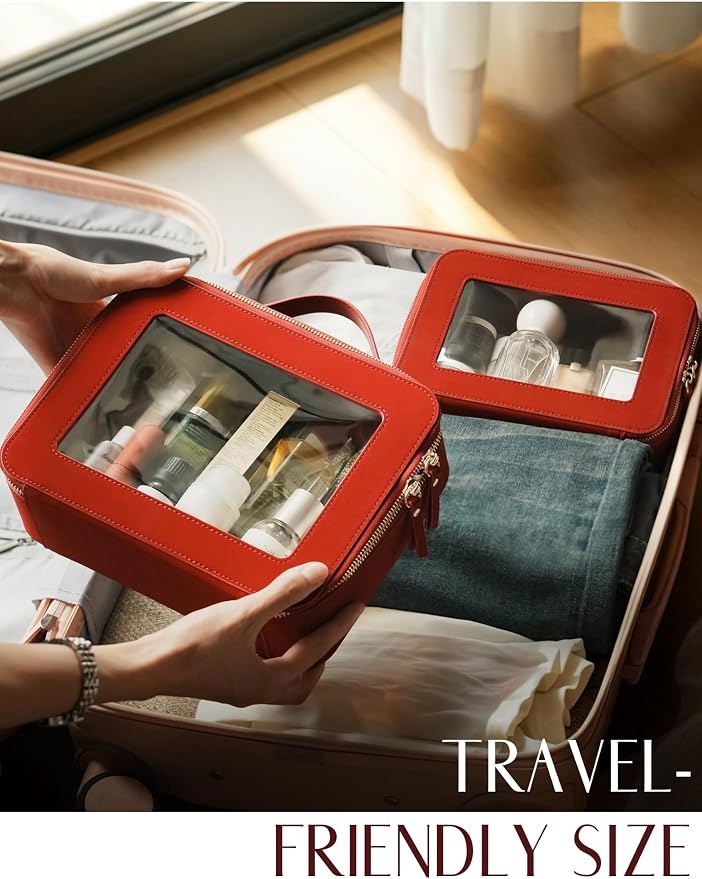Popvibe Clear Makeup Bag Travel Cosmetic Case Clear Toiletry Bag with Zipper Make Up Case Traveling Car Bag, Red, Medium - Image 6