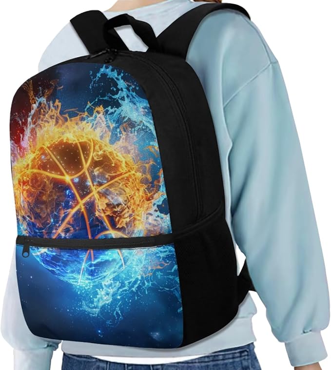 Galaxy Basketball Backpack for Boys Girls Backpack with Lunch Box Water Bottle Carrier and Pencil Pouch 4PCS Set Bookbag with Front Pocket for School 17 inch Large Capacity School Bag for Kids - Image 2