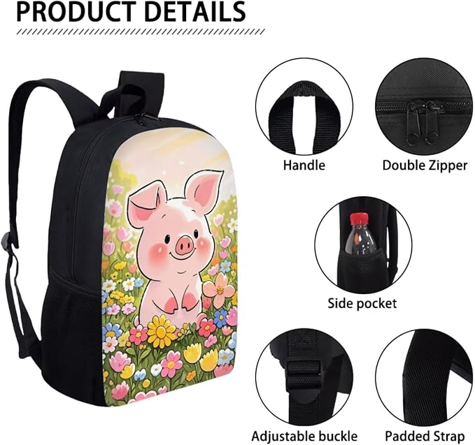 Forchrinse Kids Backpacks for Girls 3Pcs Pig Backpack Set with Lunch Box Pencil Case Kids 17 Inch Bookbag for Kindergarten/Elementary/Preschool - Image 5