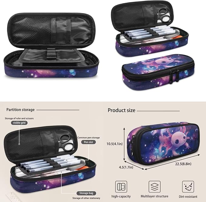 Galaxy Axolotl Backpack 4 Pcs Toddler Kids Boy Girl Axolotl School Bag Set with Lunch Box Water Bottle Bag Pencil Case Casual Travel Ruckpack Back to School Supplies - Image 2