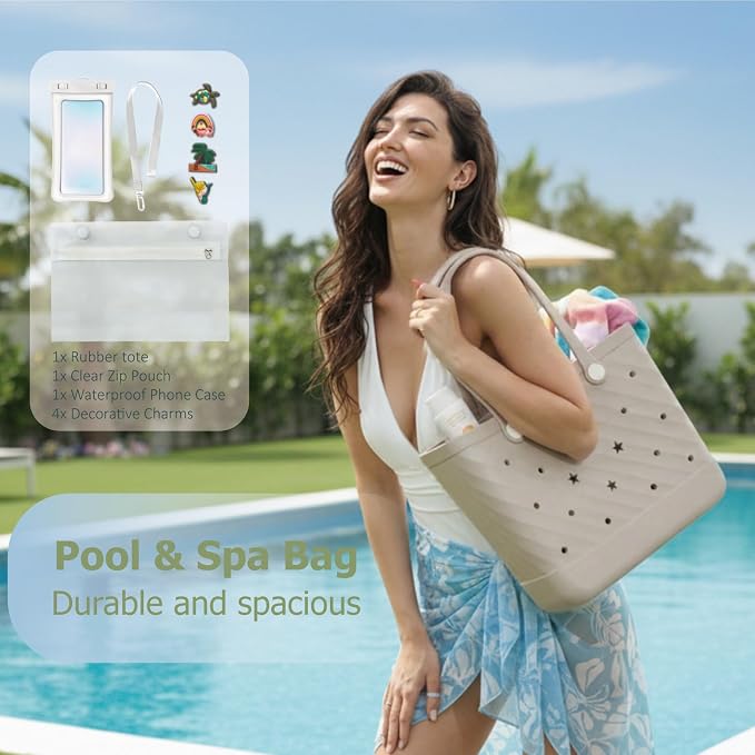 Rubber Tote Bag Extra Large & Medium, Waterproof Beach Bag for Women Men, Pool Travel Swim Silicone Tote - Image 4