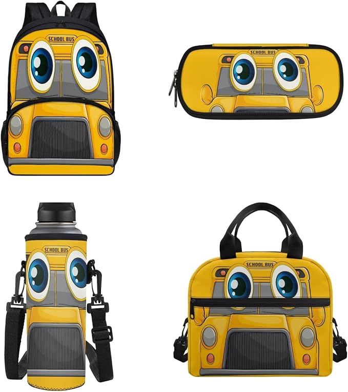 POLERO Cartoon School Bus Backpack for Elementary Preschool Kindergarten Boys Girls Bookbag with Lunch Box Pencil Case Water Bottle Holder - Image 2