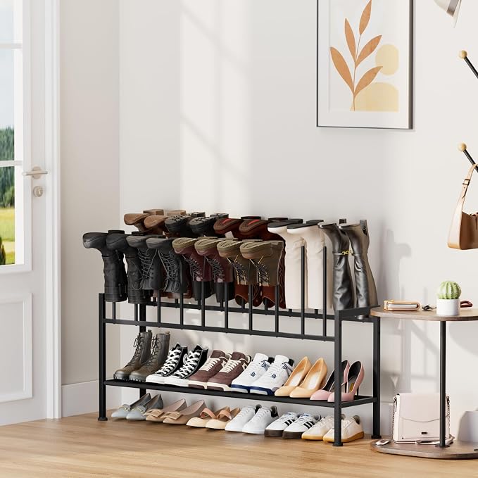 DIMJ Boot Rack 3-Tier - Black Metal Boot Storage Rack for Tall Boots Organizer Tall Boots, Shoe Rack for Boots, Sneakers, High-Heel, Entryway, Fit for 10 Pairs, Black - Image 2