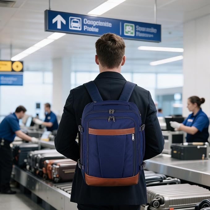 ECOHUB 19" Travel Backpack for Men Women 30L Large Carry-On Backpack with 17.3 In Laptop Compartment,Blue - Image 3