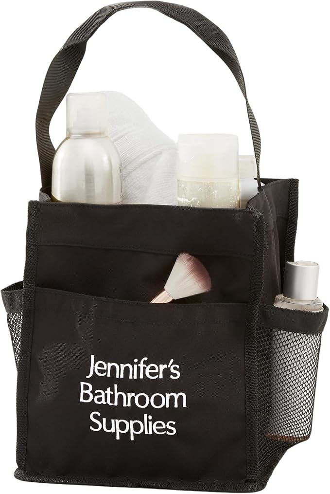 Personalization Universe Write Your Own Personalized Embroidered Shower Caddy with Handle and Pockets - College Dorm Room Essentials and Gifts for Men and Women - Multiple Thread Colors and Fonts by PersonalizationUniverse