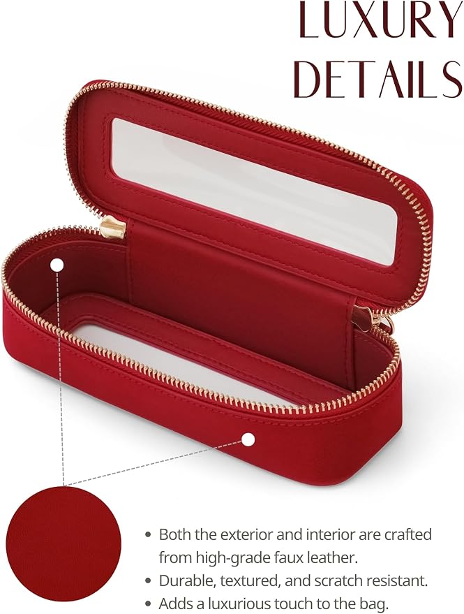 Popvibe Clear Makeup Bag Travel Cosmetic Case Toiletry Bag with Zipper, Portable Make Up Organizer Traveling Car Bag for Essentials, Red, Slim - Image 6