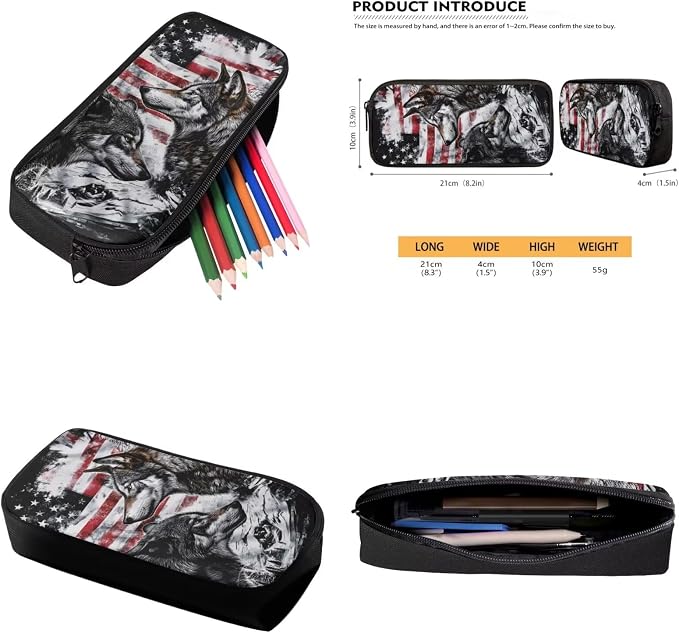 American Flag Wolf Backpack for Boys Kids Backpack with Lunch Box Water Bottle Bag and Soft Pencil Case 4PCS Set Bookbag with Compartments for School Teens 17 inch Large Capacity School Bag - Image 6