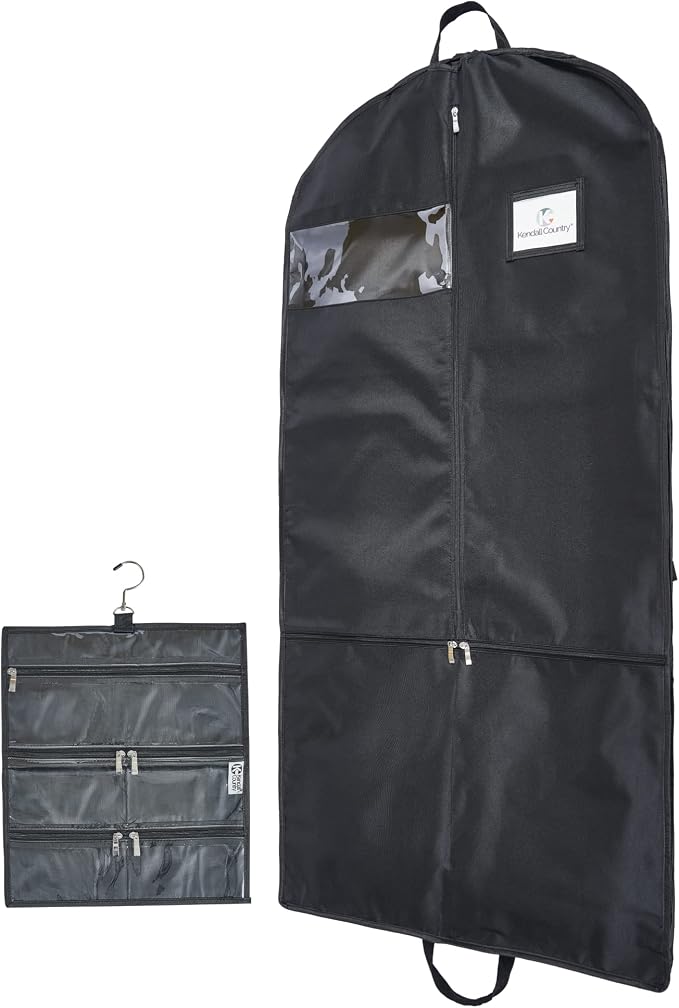 Premium Waterproof Hanging Garment Bag - 52 inch Clothes Bag with Gusset, 4 Pockets, Accessory Pouch & Side Zip for Dance Costumes, Skating, Theatre, Beauty Pageants, Cheer & More. by KendallCountry