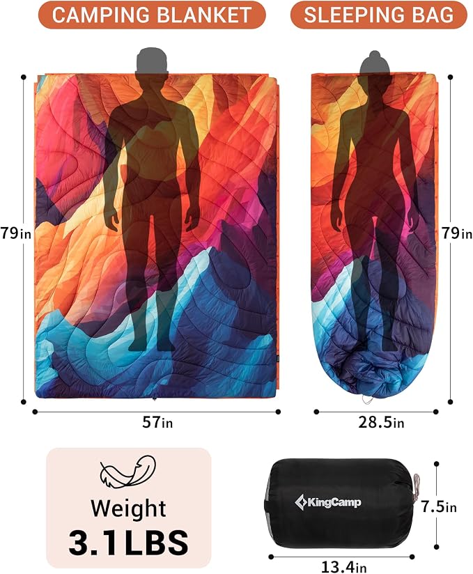 KingCamp Large Camping Blanket with Sherpa Lining, Packable Down Alternative Puffy Printed Wearable Blanket with Snap Buttons, Warm Weatherproof Quilt for Outdoor Travel (79" L x 57" W, Peak) - Image 2