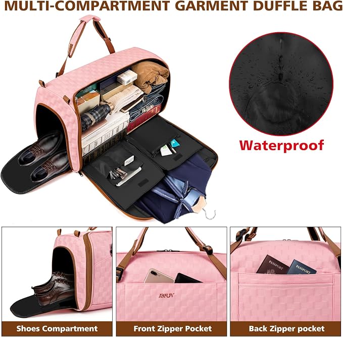 Convertible Garment Bags for Travel - Carry on Garment Duffle Bag with Backpack Straps for Men Women, 4 in 1 Large Travel Duffel Bags with Shoes Compartment Hanging Suit Dress Weekender Bag 3pcs Set - Image 2