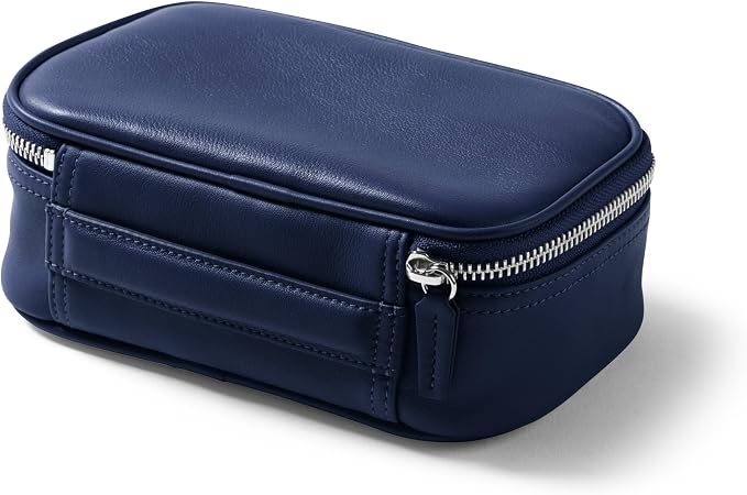 Leatherology Navy Blue Small Travel Organizer – Full-Grain Leather Tech & Toiletry Case with Zipped Mesh Pocket, Elastic Loops & Water-Resistant Lining - Image 3