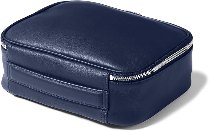 Leatherology Navy Blue Large Travel Organizer – Full-Grain Leather Toiletry Bag with Zipped Mesh Pocket, Elastic Loops & Double Metal Zipper – Travel Storage for Cables, Toiletries & Essentials - Image 3