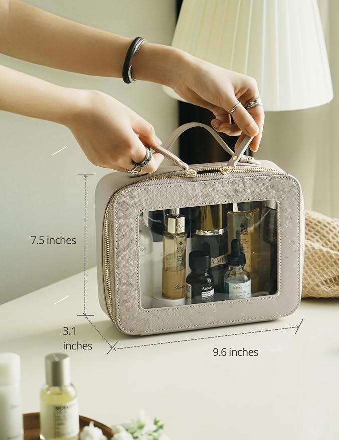 Popvibe Clear Makeup Bag Travel Cosmetic Case Transparent Toiletry Bag with Zipper, Portable Make Up Organizer Traveling Compact Car Bag for Essentials, Stone, Large - Image 3