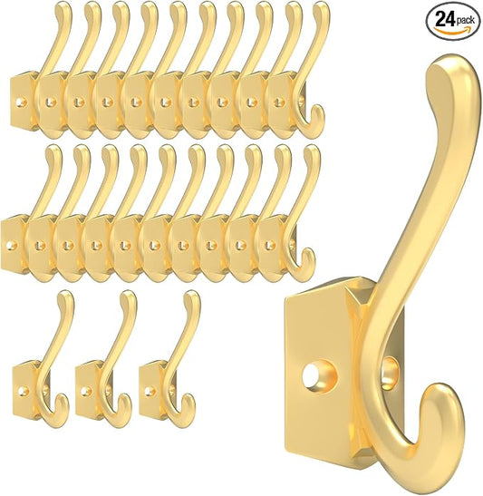 CBWLWJ 24 Pack Heavy Duty Metal Wall Hooks for Hanging, Wall Mounted Coat Hooks for Living Room, Bathroom, Kitchen – Hang Coat, Bag, Scarf, Towel, Hat, Key, Cup (Gold) by CBWLWJ
