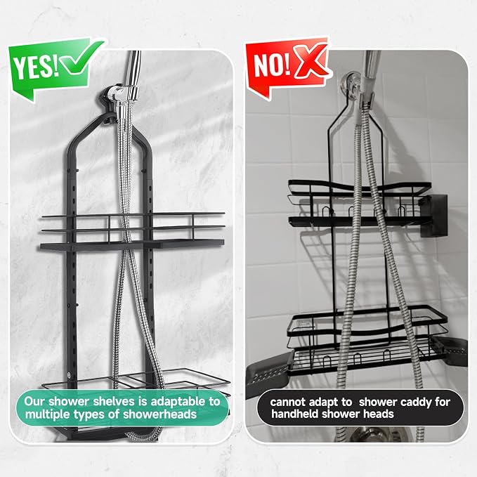 Shower Caddy Hanging for Handheld Showerheads Adjustable Hagging Shower Caddy, Stainless Steel Hose Hanging Shower Organizer 4 Levels Height Shower Rack（black - Image 6