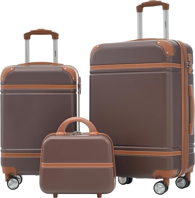 Merax Luggage Set 2 Piece Suitcase Set with Cosmetic Case Expandable Spinner Wheels Vintage Luggage Sets (Brown,20"+24") by Merax