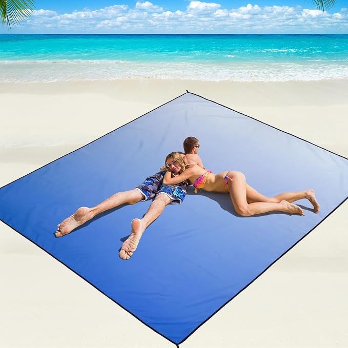 WIWIGO Beach Blanket Waterproof Sandproof Beach Mat 79" X 83"/10'x9'for 2-8 Adults Quick Drying Outdoor Picnic Mat Beach Accessories for Travel, Camping, Hiking by WIWIGO